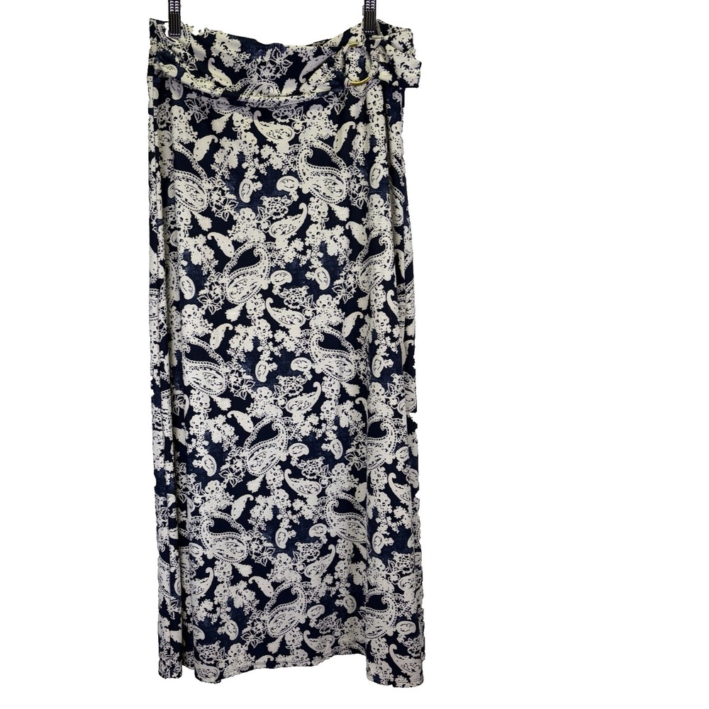 Robert Louis Woman's Skirt Size L Navy Blue Flowy Career Office Classy Versatile - Picture 2 of 14